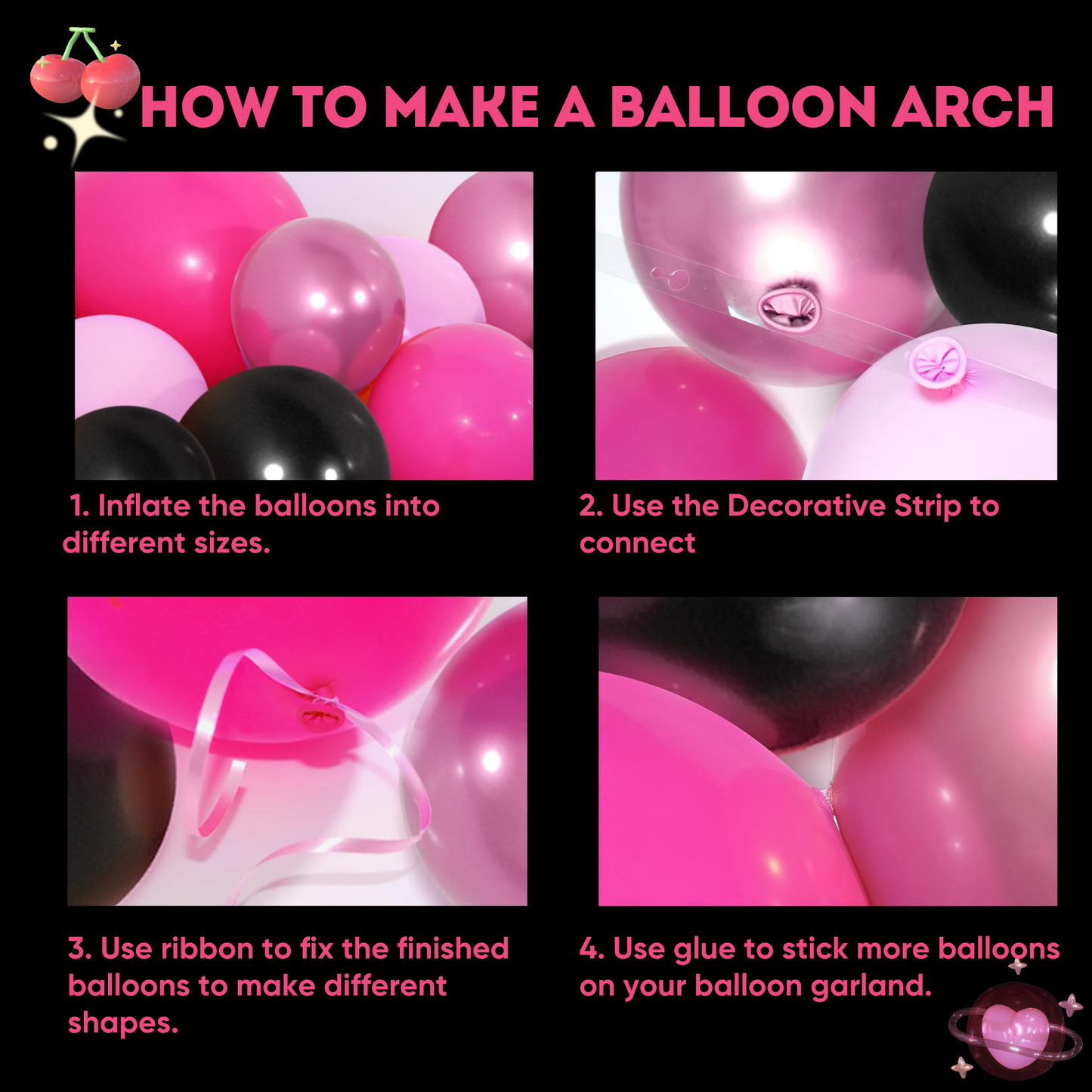 118pcs Pink Black Balloons Latex Balloons Different Sizes 18+12+10+5 Inch Party Balloon Kit for Birthday Party Graduation Wedding Holiday Balloon Decoration